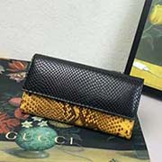 410100 古奇新款二折款蛇皮紋新色 采用高等意大利牛皮進口里布 私訂蛇皮訂制五金 19x10x3cm 黃蛇黑皮