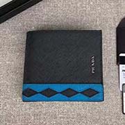 PRADA男士短款錢夾 專柜新款式 官網同步 2M0513 深藍淺藍菱形拼色 意大利高等原單十字紋牛皮質感極好 長11cm高9.5cm