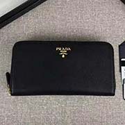 PRADA經典款單拉鏈錢包 經典之作 1ML506 黑色散字嘜 意大利高等原單十字紋牛皮質感極好 進口鍍金金屬五金配件 長20cm高10cm