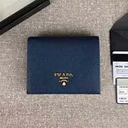 PRADA經典爆款女士短夾 1MV204 寶藍散字嘜 意大利高等原單十字紋牛皮質感極好 進口鍍金金屬五金配件 長11.2cm高8.5cm