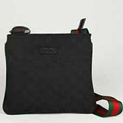 gucci古奇休閑男包 時尚單肩包斜跨包146309黑布黑皮