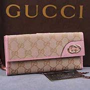 三折帆布牛皮長款女式錢包 古奇復(fù)古潮包 181593淺杏