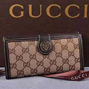 古琦專柜真品三折帆布長款錢包 190349杏布啡皮