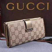 古奇單清新帆布復古防水三折長款錢包 212089淺杏布