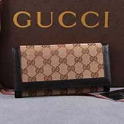gucci 225833 杏布啡皮 古奇帆布配皮錢包