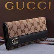 gucci 233029 杏布啡皮 古奇帆布配皮錢包