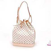 LV白色棋盤格紋束口N42222手提包