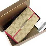 古奇粉色皮革配緹花金屬標(biāo)牌女士錢(qián)包112715桃紅