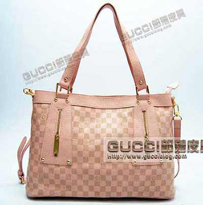 LV女包 手提包 單肩包真皮 棋盤N95828 粉紅 摔紋 女生非常愛