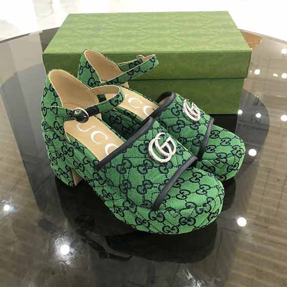 2022年秋夏新款gucci女拖鞋，原版提花雙G布高跟涼鞋