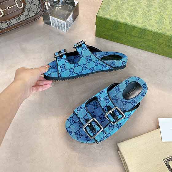 古奇女士夏季涼拖鞋，新限量單層底拖鞋 。