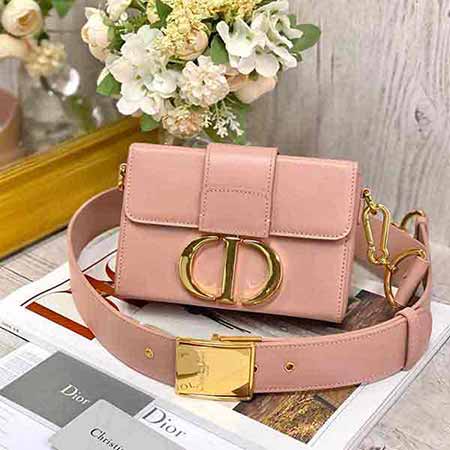 迪奧單肩女包 牛皮平紋 粉色M9