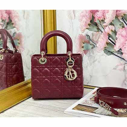 炫目奪目！Dior Lady手袋棗紅色，羊