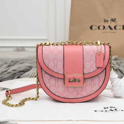 coach經典標志提花織物 精致復古馬車圖案ALIE馬鞍包