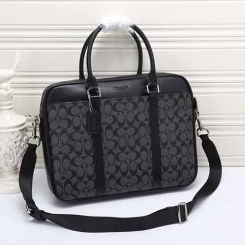 蔻馳男包官網代買品質PVC配牛皮黑色男