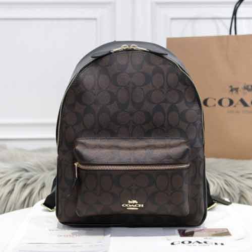 蔻馳包包男士PVC配皮雙肩背包 COACH電腦包男包