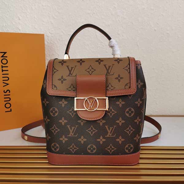 LV復古配皮背包M44588，黃花配老