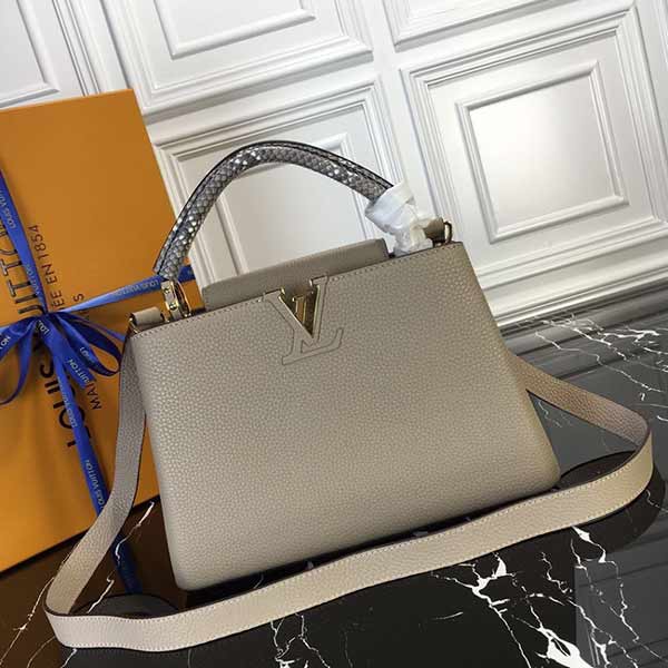 路易威登蛇皮CAPUCINES BB手袋N92041/M4886淺咖