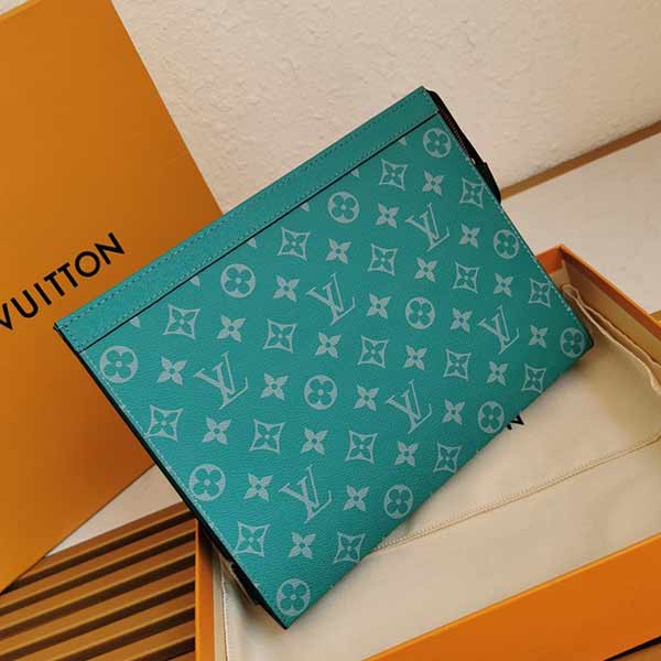 LV路易威登私人畢備品功能多樣Taga皮革手包M61692綠花