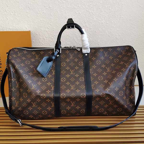 路易威登成熟穩重雙拉鏈KEEPALL 55 旅行袋（配肩帶）M56
