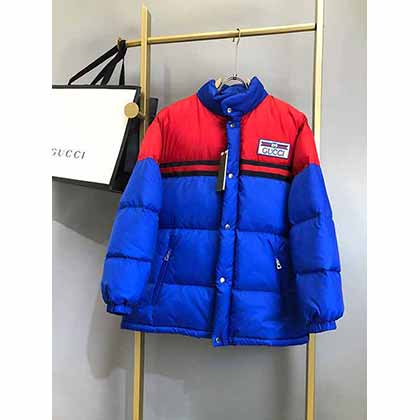 Gucci撞色防水尼龍面料撞色織帶羽絨服