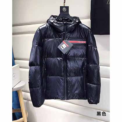 普拉達秋冬經典系列輕質粘合尼龍防風保暖連帽羽絨夾克