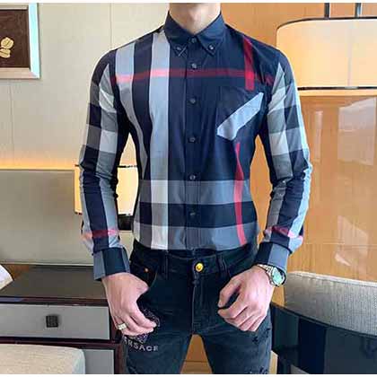 巴寶莉大品牌休閑男裝，新格紋長袖