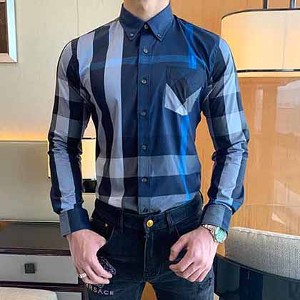 巴寶莉秋裝新高等定制進口120支歐棉格紋長袖襯衫