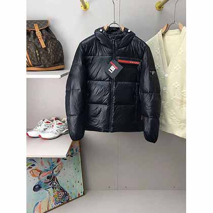 PRAD冬裝羽絨外套男純色無帽立領