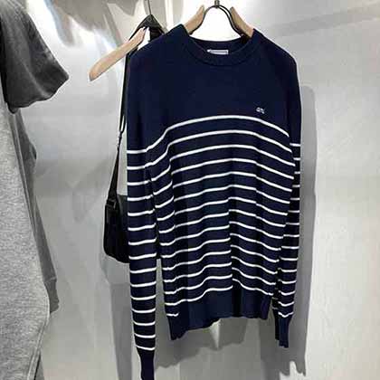 福建服裝網AMi寬松版粗針條紋圓領毛衣