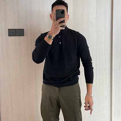 BV秋冬新款定織長絨棉紗線 6色基礎(chǔ)款 男士長袖針織Polo衫