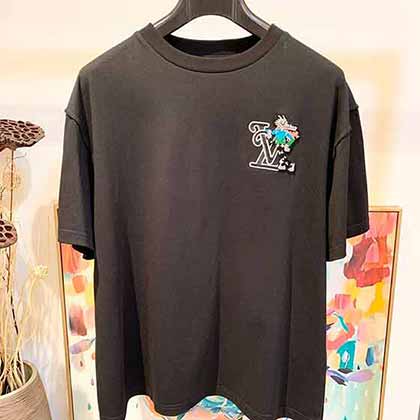 Lv路易家t男恤短袖男女同款動漫公仔玩偶系列刺繡印
