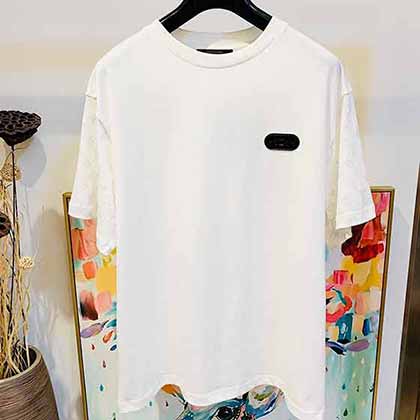 Lv路易家短袖男t恤 皮章黑色老花拼接圓領純棉半袖T恤