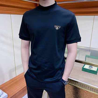 黑色 普拉達(dá) Praa品牌男t恤，時(shí)尚高等男裝打底端T恤！