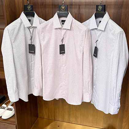 大品牌經(jīng)典溫莎領(lǐng)高支棉小格紋時(shí)尚百搭長袖襯衫