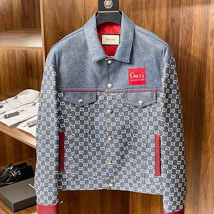 走秀款襯衫領(lǐng)皮衣夾克古奇原單男士時裝款真皮皮衣外套