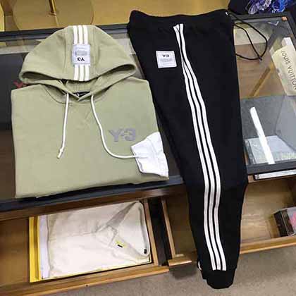 Y家經典假兩件設計三條杠壓條帽衫套裝