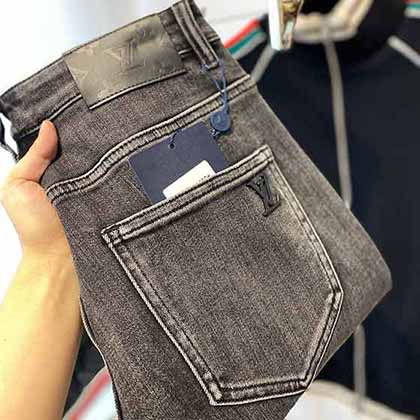 LV路易威登純棉藍色水洗斜紋牛仔布男士牛仔褲