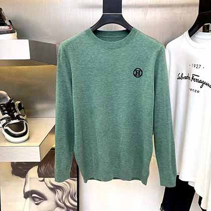 秋季H愛馬男士長袖t恤純棉圓領體恤青年修身大品牌衛衣男裝潮T