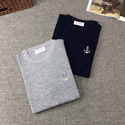 秋季湯姆布朗男士長袖t恤純色圓領大品牌高等時尚衛衣潮t