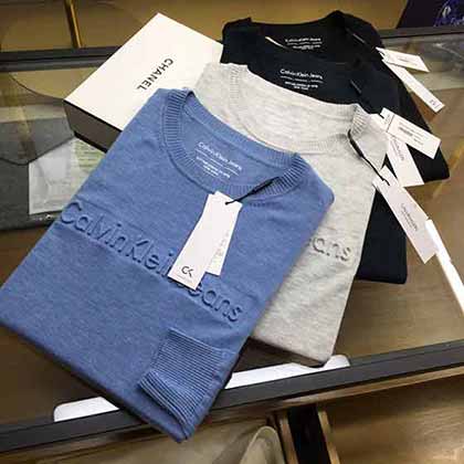 C.k秋冬專柜原單時(shí)尚羊毛衫針織長(zhǎng)袖休閑薄款毛衣