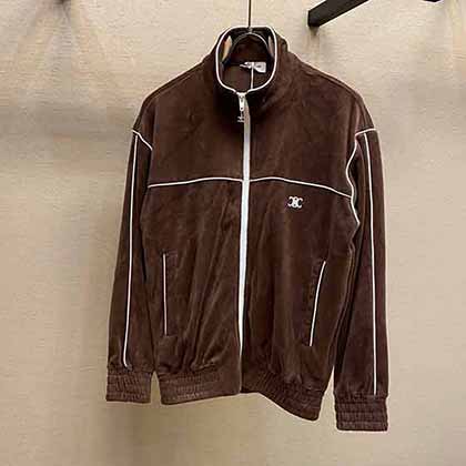 CLIN/賽琳秋冬TRIMPH刺繡絲絨平紋針織拉鎖衛衣