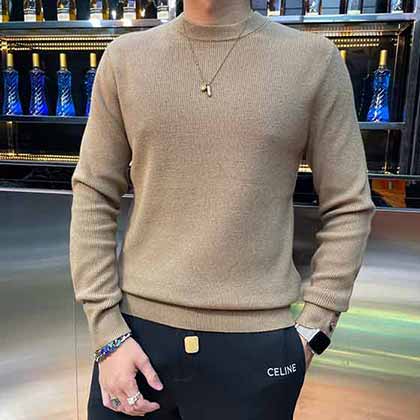 巴寶莉男士針織衫秋季新款潮流修身休閑純色圓領(lǐng)長(zhǎng)袖羊毛衣