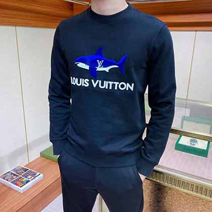 大品牌春秋季男士長袖LVT恤 高等圓領刺繡衛衣休閑時尚打底衫