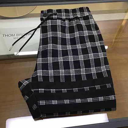 TB秋冬新品品牌l格紋織帶散腿休閑長褲