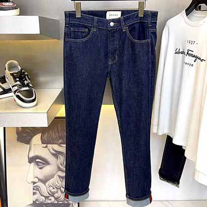 國際國際品牌男牛仔褲 古奇冬季厚款高等直筒寬松時尚休閑褲