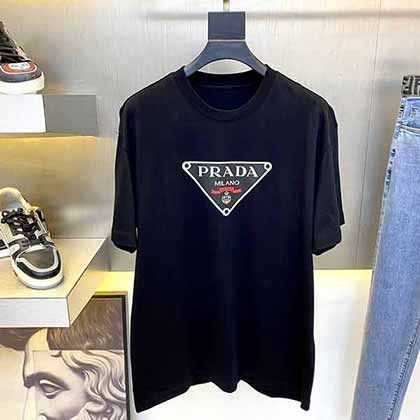 普拉達SS春夏版型絕加原版鉆絨Logo短T
