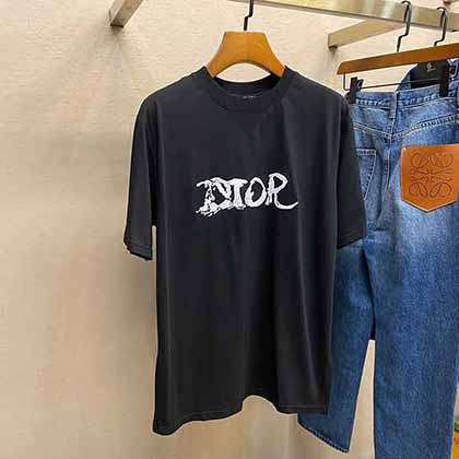 Dior雙紗全棉質平紋面立體刺繡標識男士短袖t恤