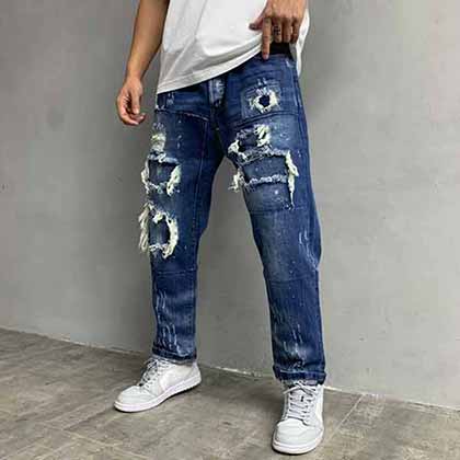 D2牛仔褲大品牌生活休閑潮流logo做舊牛仔長褲