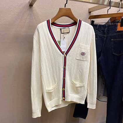 Gucci品牌針織開衫，針織棉質(zhì)V領(lǐng)織